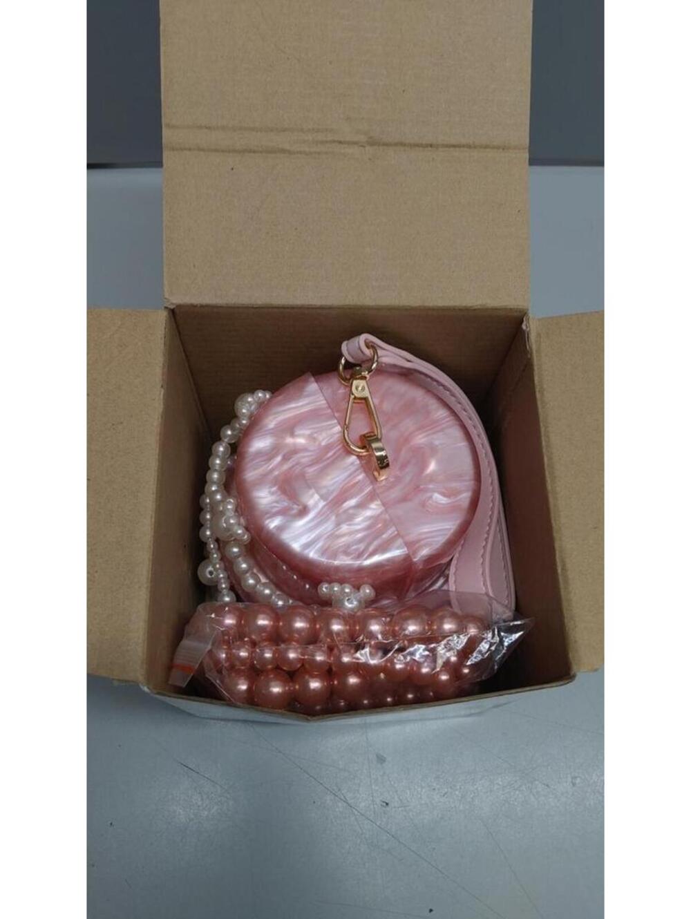 Cake Shaped Acrylic Clutch Pearl Handbags Beaded Evening Bag Mini Clutch - Picture 2 of 6